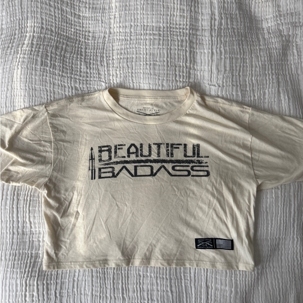 Grunt Style Cream 'Beautiful Badass' Crop Top
